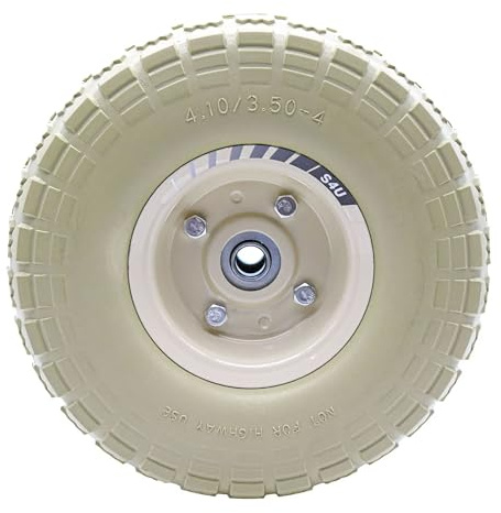 S4U 10” Sack Barrow Hand Truck Tyre Solid Rubber Wheel 3.5-4 PU Heavy Duty Puncture Proof Trolley Cart Wheelbarrow Replacement 16mm Bearing Nylon locking nuts (Sage Green)