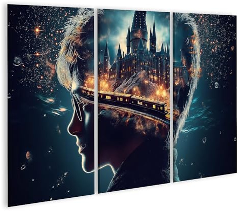 islandburner Bild auf Leinwand Zauberhafte Reise nach Hogwarts in der Nacht für Schlafzimmer Harry Buchhandlung Bilder Wandbilder Poster