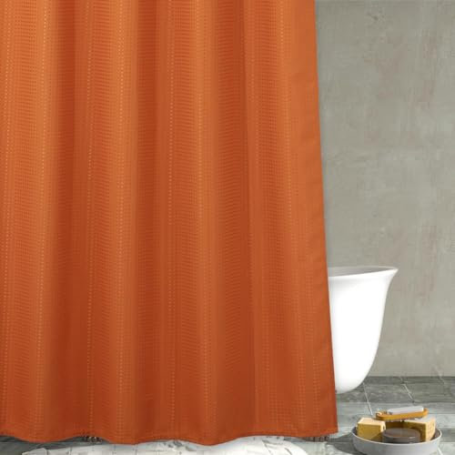 Cortina de ducha de tela larga naranja: 78 pulgadas, tejido gofre, cortinas de ducha resistentes para baño, repelente al agua, lavable, tela de poliéster grueso, 183 x 200 cm de caída