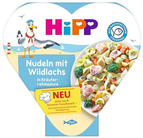 HiPP Nudeln mit Wildlachs in Kräuterrahmsauce (6x250 g), ab 1 Jahr, schonend dampfgegart, kindgerecht gewürzt, aus nachhaltigem Fischfang