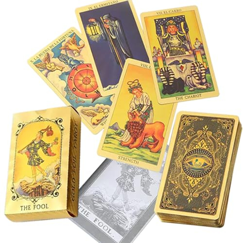 Bonhoom Rider Waite Tarotkarten Goldfolie, mit Englischen und Spanischen Leitfaden, 78 Tarot zum Sammeln, PVC, Wasserdicht und Knitterfrei, Tarot Karten für Anfänger Geschenk (Gold)