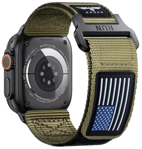 Nylon Cinturino Compatibile con Apple Watch Ultra 2 49mm Cinturino Ricambio per Apple Watch Ultra/Series 10 46mm/Série 9/8/7/6 SE 45mm 44mm 42mm Hook-and-Loop Leggero e Traspirante per Uomini