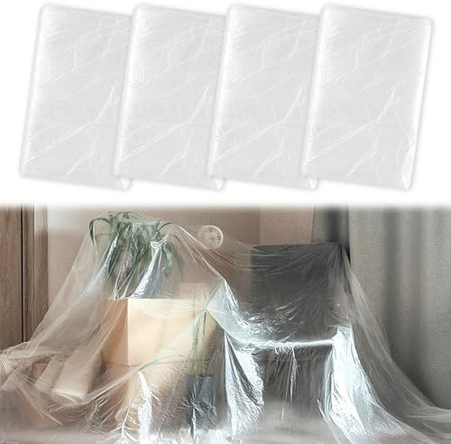 Abdeckfolie Set 4x5m, Malerfolie Malerplane Abdeckplane | Transparente PE-Folie, wasserdicht & faltbar; schützt Möbel, Böden und Gartenmöbel bei Umzug, Renovierung & Streichen.