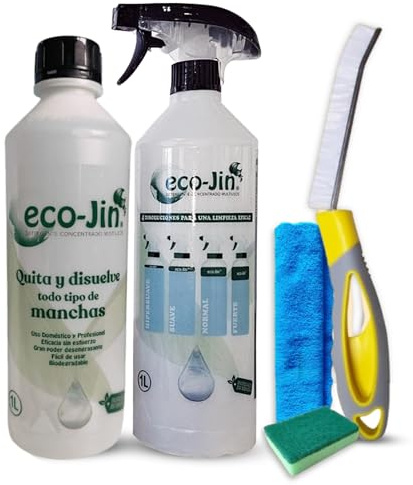 Eco-Jin Pack NEUTRO | Difusor | Cepillo Para Juntas Amarillo | Bayeta Microfibra | Estropajo Con Esponja | Limpiador Multiusos