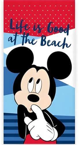 Disney Mickey Mouse Strand- und Badetuch 70x140 cm, 100% Baumwolle | Weiches & Saugfähiges Badetuch für Kinder | Classic Mickey Rot & Schwarz, Kultiges Disney-Design | Ideal für Strand, Bad & Pool