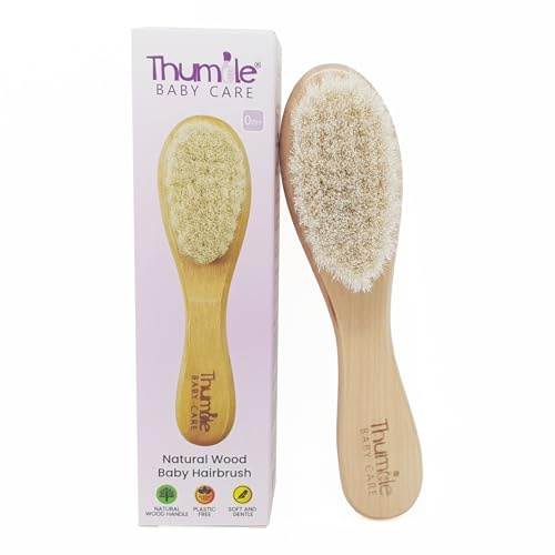 Brosse à Cheveux Bébé Poils de Chèvre Doux | Brosse Douce pour Nouveau-Né & Croûtes de Lait | En Bois Naturel Sans Plastique | Thumble Baby Care | Cadeau Baby Shower