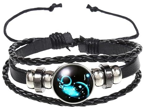 HUIANGLIYG Mehrlagiges Sternzeichen-Lederarmband Für Damen Und Herren, Handgefertigtes Wickelarmband Mit Sternzeichenmotiv, Geschenk Für Paare, Beste Freunde, Geburtstagsgeschenk