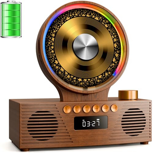 ROADOM Tragbarer CD-Player mit Bluetooth, Hi-Fi Stereo & Akku | Bluetooth TX & RX, 4000mAh Akku, Retro CD-Player, Hi-Fi Stereo, Sleep-Timer, USB/TF/AUX, 5 CD-Formate