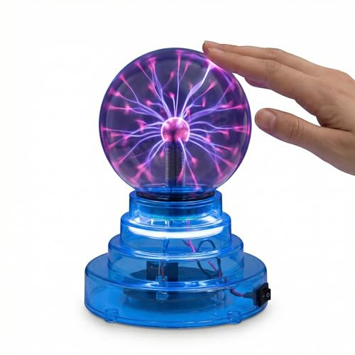 MIJOMA Plasma-Kugelleuchte – reagiert auf Berührung und Klang – batteriebetrieben mit wechselbaren AAA-Zellen – Deko-Licht für Schreibtisch und Regal
