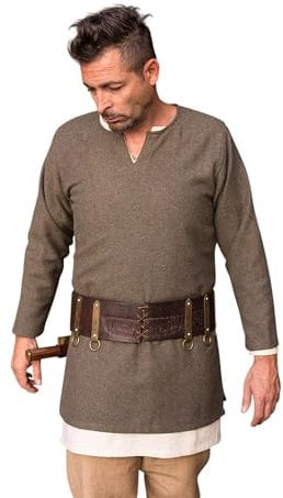 Burgschneider - Fischgrättunika Tyr - Oliv Grau (L, für Damen & Herren, Wolle) Historisch - Early Medieval, Viking