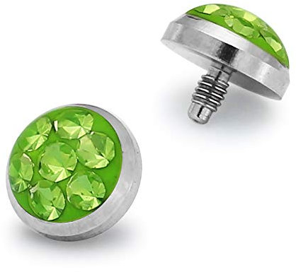 Monster Piercing Epoxy Clover Multi Hellgrüner Kristallstein 316L Chirurgenstahl Innengewinde Dermal Anchor Top Piercing, Stein Sterlingsilber