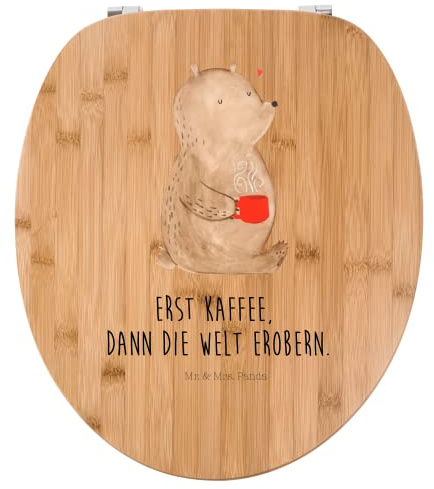 Mr. & Mrs. Panda Motiv WC Sitz Bär Kaffee - Geschenk, Morgenroutine, Klobrille, Welt retten, Bären, Toilettendeckel, Toilette, Teddy, WC-Sitz,