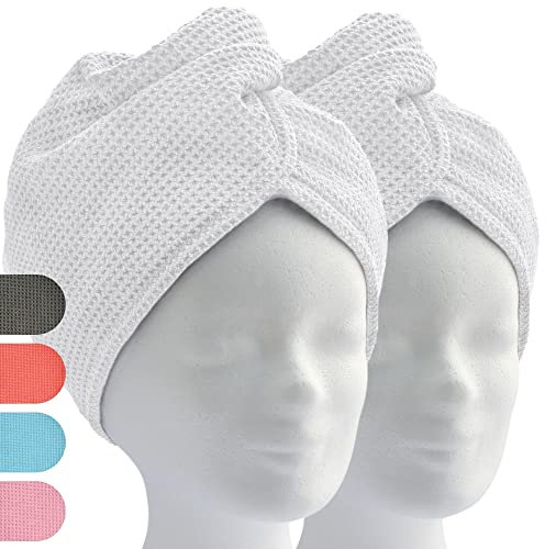 ELEXACARE Haarturban, Turban Handtuch mit Knopf (2 Stück alpinweiß), Mikrofaser Handtuch für Kopf und Lange Haare