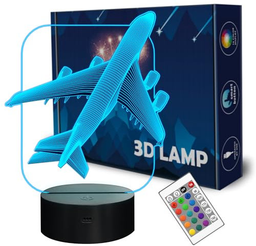 FULLOSUN Flugzeug Flugzeug 3D Nachtlicht Kinder Nachttischlampe 16 Farben ändern mit Fernbedienung Weihnachten Halloween Geburtstagsgeschenk für Kind Baby Boy