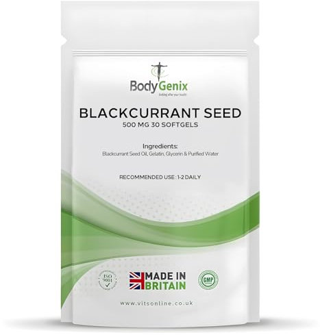Bodygenix Black Currant Seed Oil Softgels - 500mg Hormonal Balance Eye Skin Joint Health Sleep Support Natural Supplement - 30 Softgel 1 Month Supply