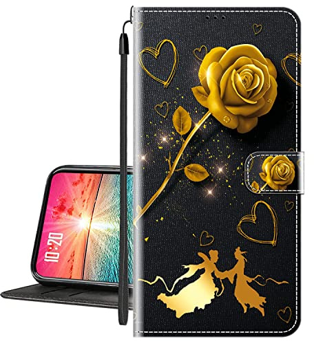 vingarshern Hülle für LG G8S ThinQ Handytasche Klappbares Magnetverschluss Lederhülle Flip Etui Standfunktion Schutzhülle LG G8S ThinQ Hülle Leder Brieftasche(Goldene Rose) MEHRWEG