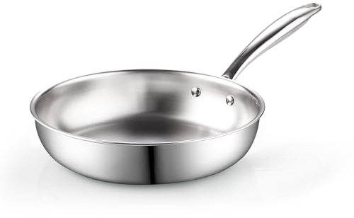 Cook N Home 25,4 cm Edelstahl-Bratpfanne, dreilagig verkleidet 18/10 Edelstahl, Bratpfanne, Schmorpfanne, Induktionskochgeschirr, Silber
