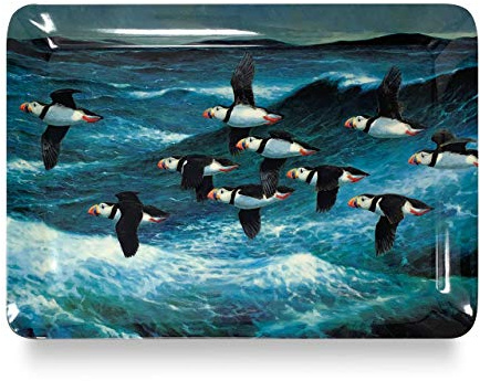 Puffins in Flight II Serving Tray by Julian Friers - Dinner Tray or Coffee Table Tray - 39.5cm x 28cm