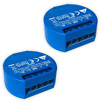 Shelly 1, Interruttore Relè Wireless per Automazione Domestica, per Spegnere ed Accendere Punti Luci, Piccole Dimensioni, Comandi Vocali Amazon Alexa, Google Home e MQTT, 1W, Blu, 2 Pezzi