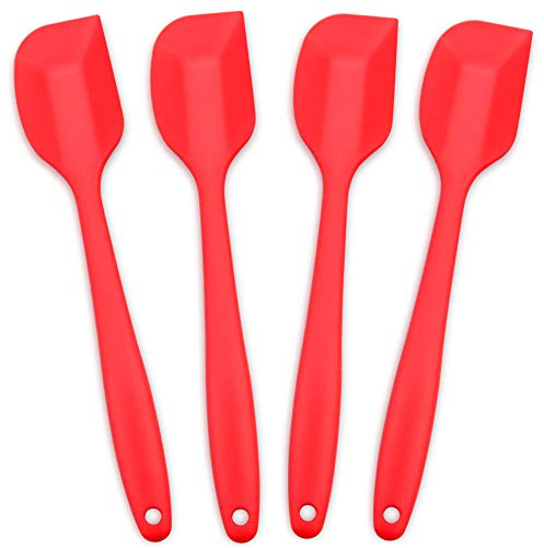 Silicone Spatula 4-Piece Set, Heat-Resistant Non-Stick Rubber Spatulas with Stainless Steel Core, Red