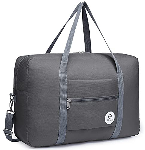 Narwey Handgepäck Tasche für Flugzeug 55x40x20cm/45x36x20cm Faltbare Reisetasche Overnight Weekend Damen Handgepäck Sporttasche Koffer 25L mit Schultergurt (Grau)