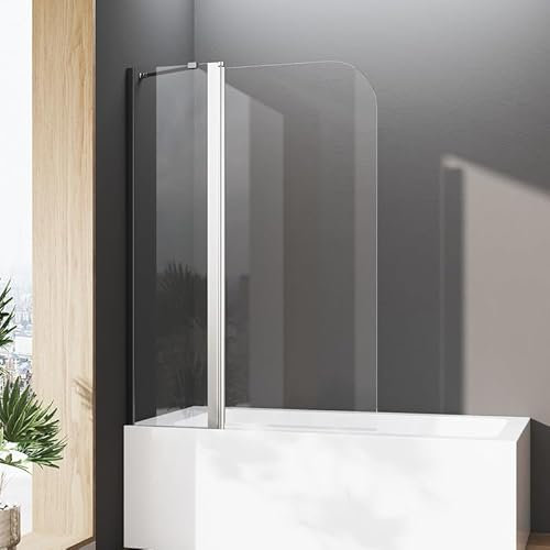 Duschwand für Badewannen, 100x140cm Duschwand Duschabtrennung Nano Glas 6mm ESG mit Stabilisierungsstange