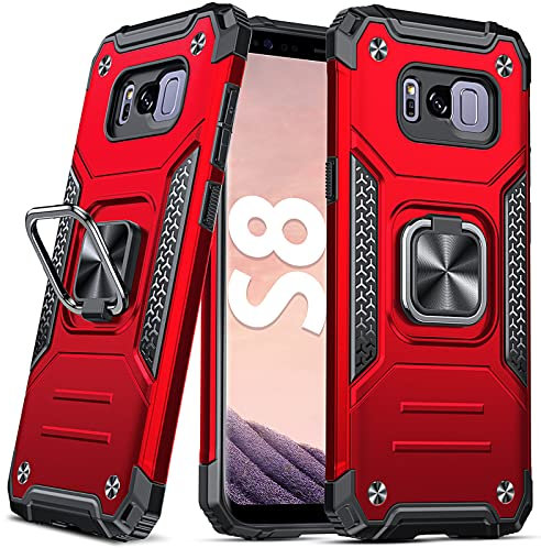 DASFOND Armor Hülle für Samsung Galaxy S8 Case mit Kameraschutz Militär Stoßfest Handyhülle [Upgrade 2.0] 360 Grad Metal Ring Halter Ständer Schutzhülle [für Handyhalterung Auto Magnet], Rot