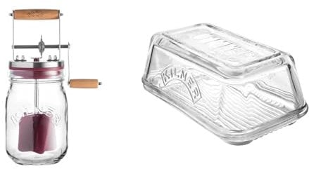 Kilner, dispositivo manuale per fare il burro & burro Burriera in vetro – vintage vassoio con coperchio, ideale per home Made Artisan Butter