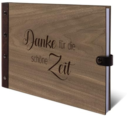 Gästebuch Abschiedsgeschenk für Kollegen Nussbaum Holz Cover mit Lederrücken 72 Blätter | 144 Seiten DIN A4 quer - Danke für die Zeit