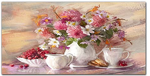Coloray Image sur Verre Acrylique 100x50cm Photo sur Verre Verre Acrylique Impression sur Verre Décoration Tableau en Verre Décoration Murale Décoration D'intérieur - Fleurs De Tasses