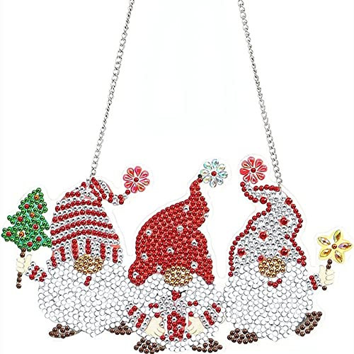 YEESAM ART DIY 5D Diamond Painting Christmas Decorations Hanging Kit, Santa Claus 20x15cm Diamond Art for Wall Door Window Decorations Hanging Mosaic Crafts Ornaments