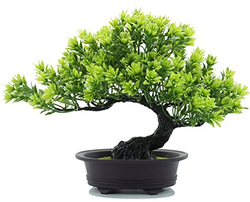 Flikool Künstlicher Bonsai Baum in Töpfen Gefälschte Japanisch Zeder Künstliche Topfpflanze Künstliche Pflanzen Kiefer im Topf Kunstpflanzen Kunstbäume für Wohnkultur Inneneinrichtung - Grün