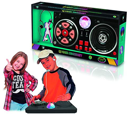 DEQUBE -Mesa de Mezclas DJ con diversas Bases y Efectos Disco-Incluye Bola de Luces, Cascos y Micro-Conexión a Distintos Dispositivos- +5 años-Tamaño 39X4X20cm (916D00040)