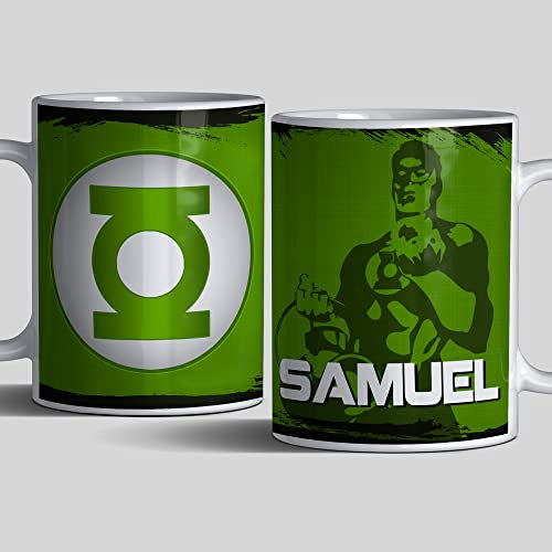 Taza linterna verde personalizada con nombre - Taza de cerámica calidad premium 350ml hecha a mano, regalo original y friki