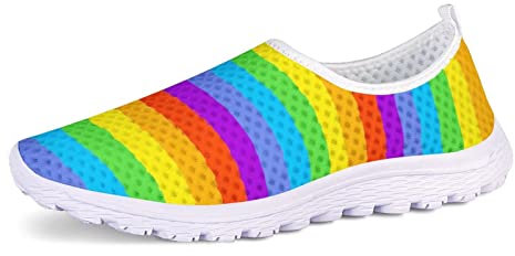 POLERO Regenbogenschuhe für Damen Herren Bunte Streifen LGBT Lässige Slip-On-Schuhe Leichte und atmungsaktive Mesh-Schuhe, EU40
