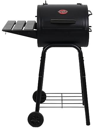 Char-Griller® Patio Pro Holzkohlegrill und Smoker mit Gusseisenrosten, Premium Metallablage und Dämpfersteuerung, 250 Garquadrat Zoll in Schwarz, Modell 1616