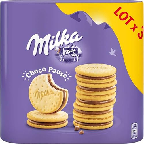 Milka Choco Pause - Biscuits Fourrés au Chocolat au Lait - Idéal en Pause Goûter - Lot de 3 Packs (260 g)
