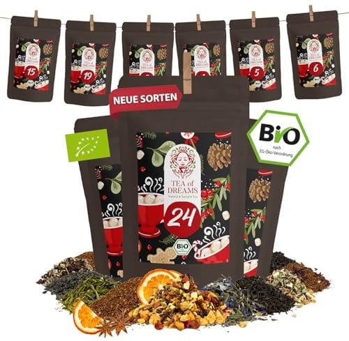 Tee Adventskalender 2025 Bio - Tee Geschenk für Frauen und Männer - Mit Liebe gefertigt von Menschen mit Behinderung | fair | 24 x 10g loser Tee im Weihnachtskalender