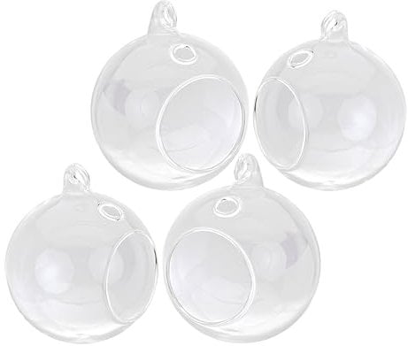 VBS 4er-Pack Glaskugeln offen Ø 9cm mit Öse Teelicht Kerzenhalter Hochzeitdeko