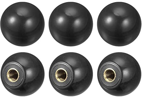 sourcing map 6 Stück Drehknöpfe mit Gewinde M6 Innengewinde Wärmehärtbar Kugelknöpfe 0.98 Schwarz Runde Kugelgriffe mit Kupfer Einsatz für Maschinen Handgriff Gerät Ersatz