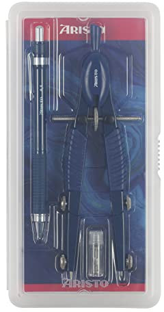 Aristo AR55808 Topline Art Series Schnellverstellzirkel & Druckbleistift (Kreise bis 370 mm Durchmesser, Ersatzminen, Schenkel aus Zinkdruckguss) deep blue