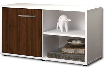 Lqliving Lowboard - Beistellschrank Adelia, Korpus: Weiss matt, Front: Holz-Design Walnuss (92x49x35cm), mit Metall Griffen, Made in Germany