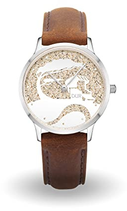 DUR Uhr Kompass oder „Küste“ mit Strandsand oder Lavasand, wasserdichte Edelstahl-Uhr mit Saphir Glas, Armband aus Leder oder Edelstahl, Damen und Herren