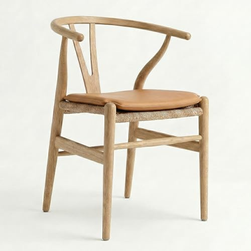 Tomile CH24 Wishbone Stühle Set of 2, Hans Wegner Mid-Century Modern, gelbes PU-Kissen, handgeflochtener Sitz, massives Eschenholz, Y-Stuhl (Eschenholz – Natur)