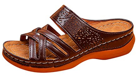 Susenstone Sandales Compensée Femme Cuir Bout Ouvert Pantoufles Slip-on Été Claquettes Nu Pieds Semelle Confortable Chaussures Antidérapant de Plage Wedges Platform Slipper Bohemia Beach Sandals