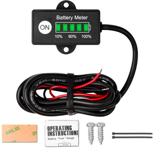 NInE-ROnG Mini LED Battery Indicator DC 12V to 24V Battery Fuel Gauges for Golf Cart,Fork Lifts and Battery-Powered Equipment (LiFePO4 Storage Battery)