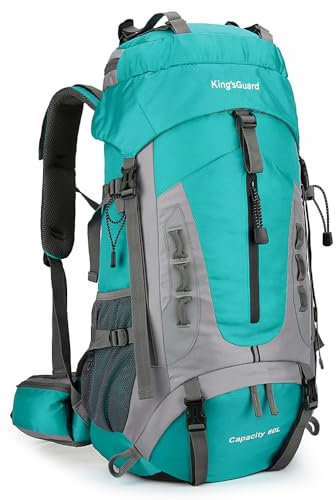 King'sGuard Wanderrucksack, 60 l, für Herren und Damen, Camping-Rucksack, wasserdicht, Rucksackreisen, Bergsteigen, Klettern, Tagesrucksack, Seeblau, 60L