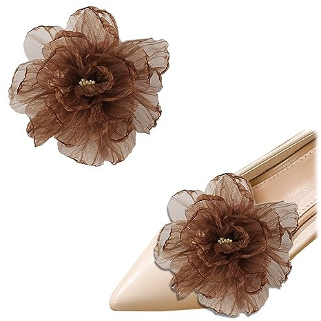 Schuhclips mit Rosenblüten, abnehmbare Hochzeitsschuh-Verzierung, 3D-DIY-Schuhzubehör für Damen, flache Pumps, 2 Stück, Baumwolle, Kein Edelstein