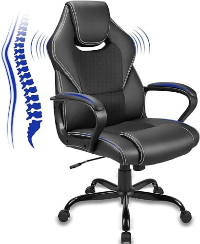 Meisterhome® Premium Qualität Bürostuhl Ergonomisch Schreibtischstuhl Gaming Stuhl Sessel Drehstuhl Sportsitz Bürostuhl mit Rückenlehne, Wippfunktion, Höhenverstellung, Armlehne, Schwarz
