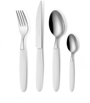 GLOUPIE Set 24 Posate Light Bianco Per 6 Persone in Acciaio Inox e Manico In ABS Made In Italy Lavabili In Lavastoviglie